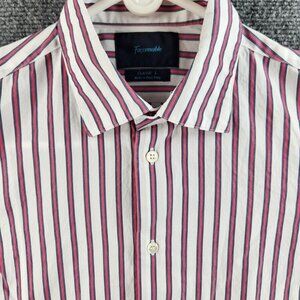 Faconnable Classic Large Striped Red Button Up Long Sleeve Shirt Cotton Men